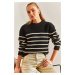 Bianco Lucci Women's Striped Thessaloniki Knitted Knitwear Sweater