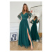 Smaragdové společenské šaty s tylovou sukní a rukávy
