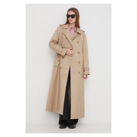 Trench kabát Lauren Ralph Lauren dámský, béžová barva, přechodný, oversize