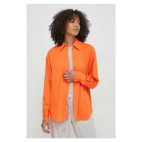 Košile Calvin Klein dámská, oranžová barva, relaxed, s klasickým límcem