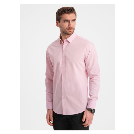 Ombre Clothing Bavlněná růžová košile v jednoduchém provedení V2 SHOS-0154