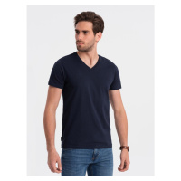 Ombre Clothing Bavlněné pánské granátové tričko s výstřihem do V V2-TSBS-0145