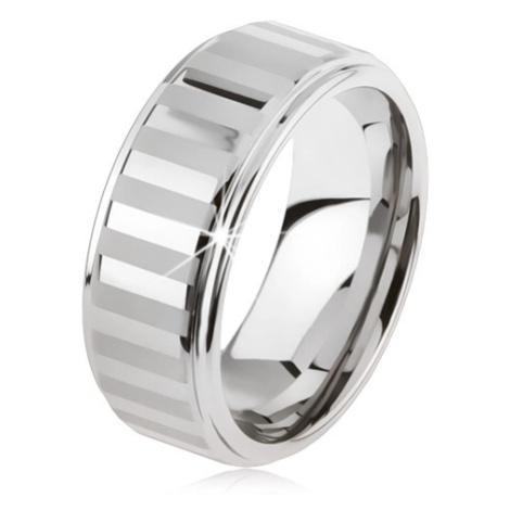 Wolframový prsten stříbrné barvy, lesklé a matné pásky Šperky eshop