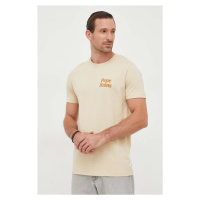 Bavlněné tričko Pepe Jeans béžová barva, s aplikací