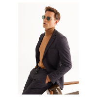 ALTINYILDIZ CLASSICS Men's Anthracite-Brown Slim Fit Slim Fit Mono Collar Striped Suit