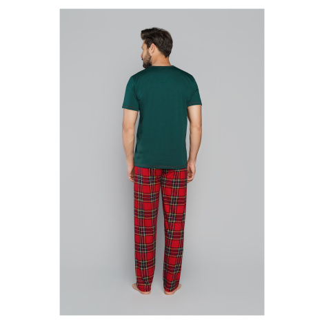Pánské pyžamo Narwik, krátký rukáv, dlouhé nohavice - zelená/potisk Italian Fashion