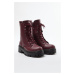 Trendyol Claret Red Zipper and Lace Detailed Women's Short Flat Heeled Boots