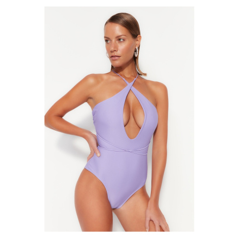 Trendyol Lilac Barbell Neck Tie Regular Leg Plavky