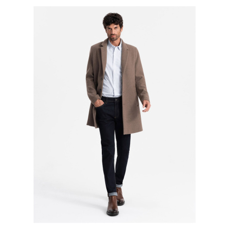 Ombre Elegant single-breasted men's wool coat - brown