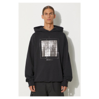 Bavlněná mikina A-COLD-WALL* Foil Grid Hoodie ACWMW074 BLACK pánská, černá barva, s kapucí, poti