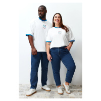 Trendyol Curve Ecru Unisex Oversize Comfortable 100% Cotton Couple Knitted T-Shirt