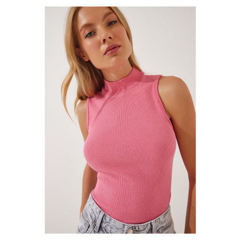 Happiness İstanbul Women's Pink Turtleneck Knitted Cotton Blouse