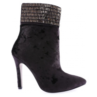 DGN 4246 Women's Pointed Toe Crystal Stones Thin Heeled Boots.