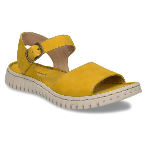 Žluté dámské kožené sandály s flexibilní podešví