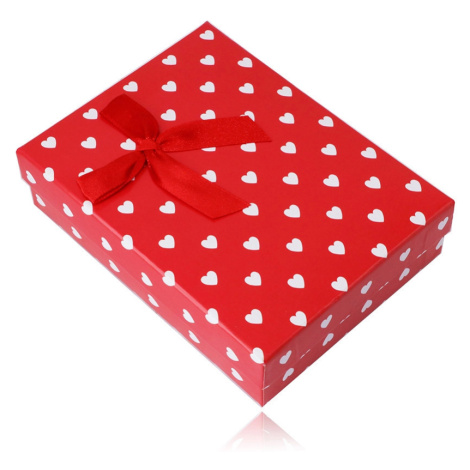 Dárková krabička na řetízek nebo soupravu – bílá srdíčka, červený podklad Šperky eshop