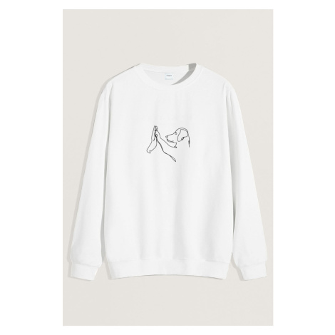 Mikina, Barva Bílá, s Potiskem Dog High Five Hedrix
