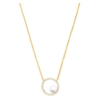 Silver Cat Slušivý pozlacený náhrdelník s kubickými zirkony a perlou SC501