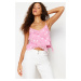 Trendyol Pink Chiffon Lined Frilly Strappy Polka Dot Woven Blouse