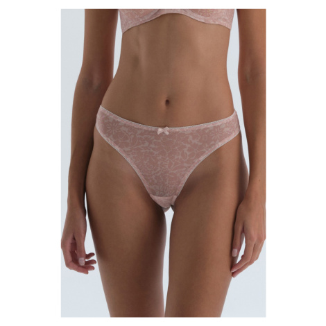 Dagi Dark Pink Lace Detailed Patterned Tulle Thong