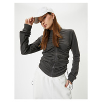 Koton Zipper Draped Sweatshirt High Collar Long Sleeve