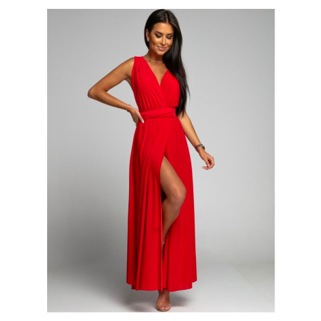 Elegantní červené maxi šaty se zavazováním FASARDI