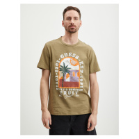 Béžové pánské tričko Guess Palm Window