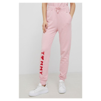 Bavlněné kalhoty Tommy Hilfiger dámské, růžová barva, s aplikací