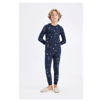 DEFACTO Boy's Pajama Set Crew Neck Patterned Long Sleeve Top Long Bottom