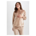 DEFACTO Velvet Maternity Sweatshirt with Hooded Sleeves and Flywheel