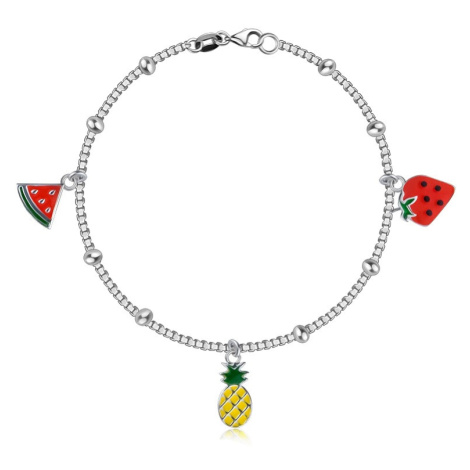 Dětský náramek ze stříbra 925 - přívěsky ve tvaru melounu, ananasu a jahody Šperky eshop