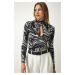 Happiness İstanbul Women's Black Cut Out Detailed Patterned Knitted Blouse