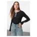 Trendyol Black Bow and Cut Out Detailed Crew Neck Slim/Fitting Knitted Blouse