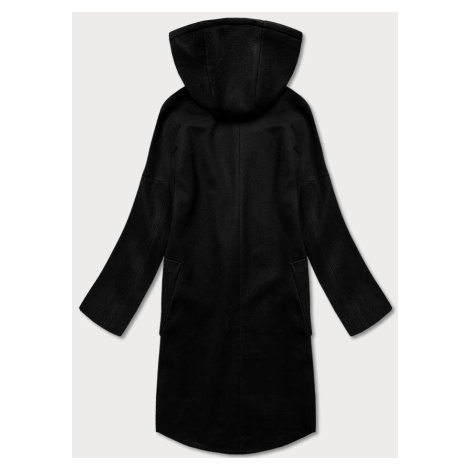 Černý dámský kabát plus size s kapucí (2728) ROSSE LINE