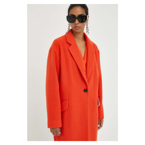 Kabát s příměsí vlny BOSS oranžová barva, přechodný, oversize Hugo Boss