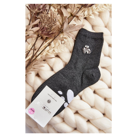 Dámské bavlněné ponožky s nášivkou medvídka, tmavě šedé Kesi