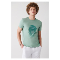 Avva Men's Water Green 100% Cotton Crew Neck Printed Comfort Fit Relaxed Cut T-shirt