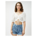 Koton Crop Blouse with Balloon Sleeves Pleated Ruffle