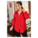 armonika Women's Red Loose Shirt with Front Zipper