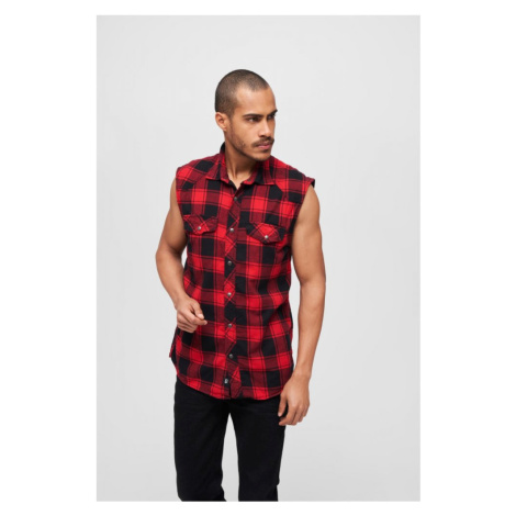 Pánská košile bez rukávu Brandit Checkshirt Sleeveless - červená,černá
