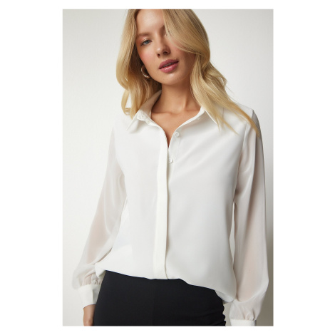 Happiness İstanbul Women's Ecru Chiffon Sleeve Elegant Shirt