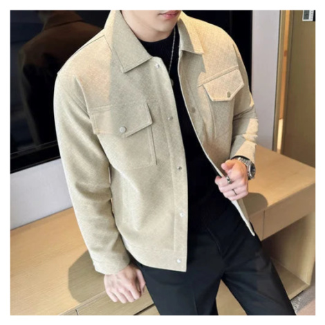 Pánská kožená bunda s límečkem a knoflíky JFC FASHION