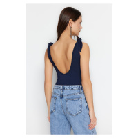 Trendyol Navy Blue Lace-Up Detailed, Crew Neck, Low-Cut Back Knitted Body