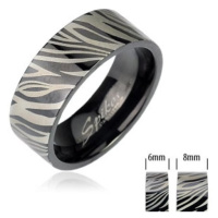 Ocelový prsten - černá zebra