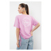 Trendyol Pink 100% Cotton Back and Front Printed Oversize/Relaxed Fit Knitted T-Shirt