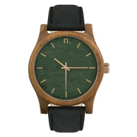 Černo-zelené dřevěné hodinky s koženým řemínkem pro pány