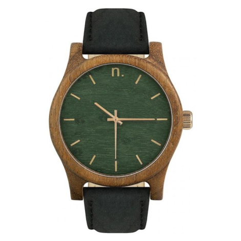 Černo-zelené dřevěné hodinky s koženým řemínkem pro pány