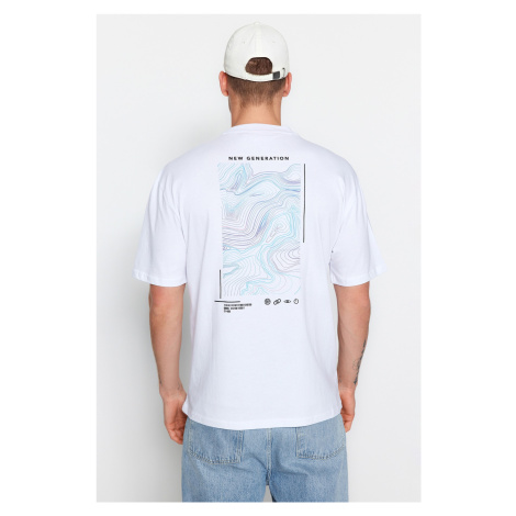 Trendyol White Relaxed/Comfortable Fit Printed 100% Cotton T-Shirt