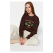 Trendyol Brown Thick Fleece Inside With Embroidery, Regular/Normal Knitted Sweatshirt