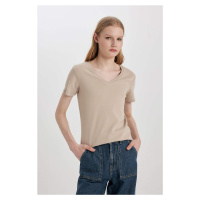 DEFACTO Slim Fit V-Neck Ribana Short Sleeve T-Shirt