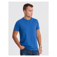 Ombre Clothing Bavlněné klasické modré tričko s krátkým rukávem V8 TSBS-0146
